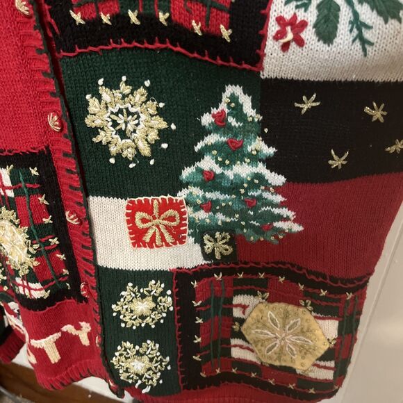 Vtg Y2K Tiara Womens Size 1X Knitted Christmas Sweater Rami Cotton Button Front - Picture 3 of 11